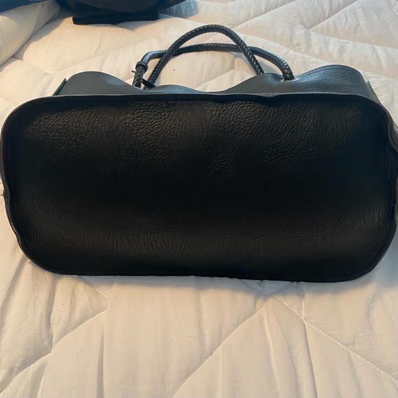 Large Metallic Blue and Black Reversible Leather Tote - Picture 6 of 9